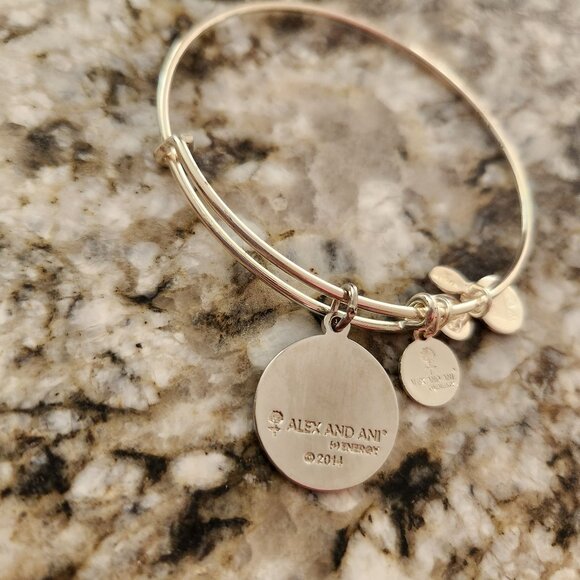 Alex and Ani Bangle Bracelet Path of Life Silver with Blue & Silver Charm New - Picture 2 of 4